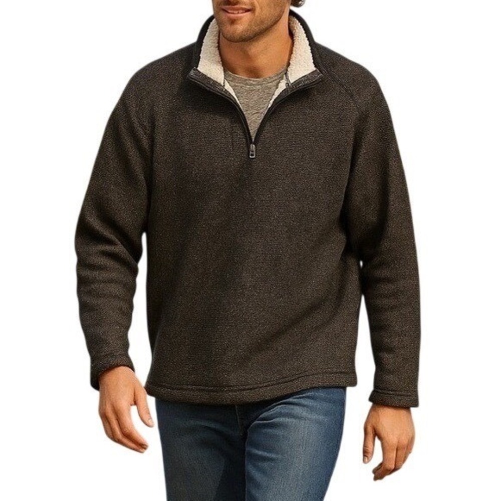Orvis Charcoal Gray Quarter Zip Sherpa Fleece Sweater Pullover